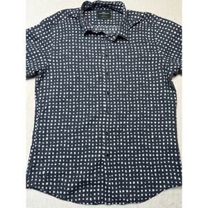 Rodd & Gunn Italian Woven Short Sleeve Shirt Navy Geo Print Sports Fit SZ L